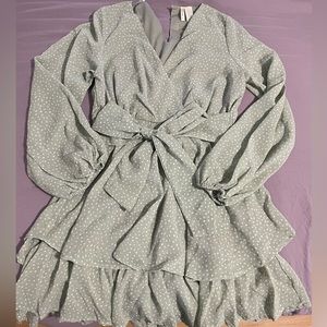 Green and white polka dot ruffle sun dress NWT